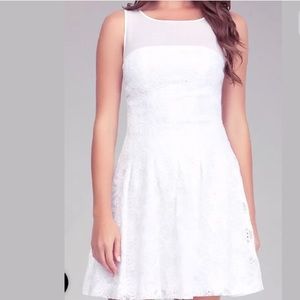 Bebe Women's White Mesh Yoke Embroidered Dress